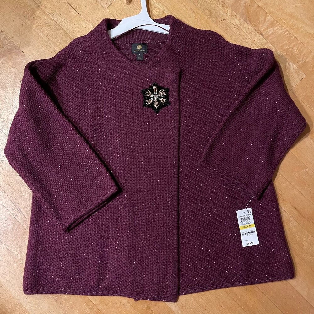 JM Collection Cardigan Sweater Wrap Purple Brooch Pin Size M